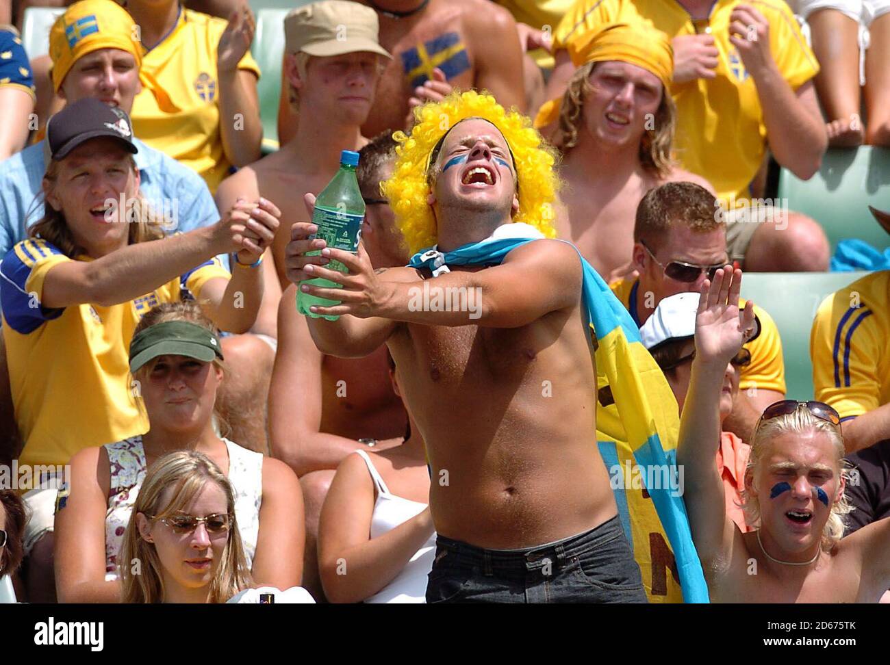 Swedish Fans chant support for Robin Soderling of Sweden during his match against Nicolas Escude of France during day three of the Australian Open at Melbourne Park Stock Photo