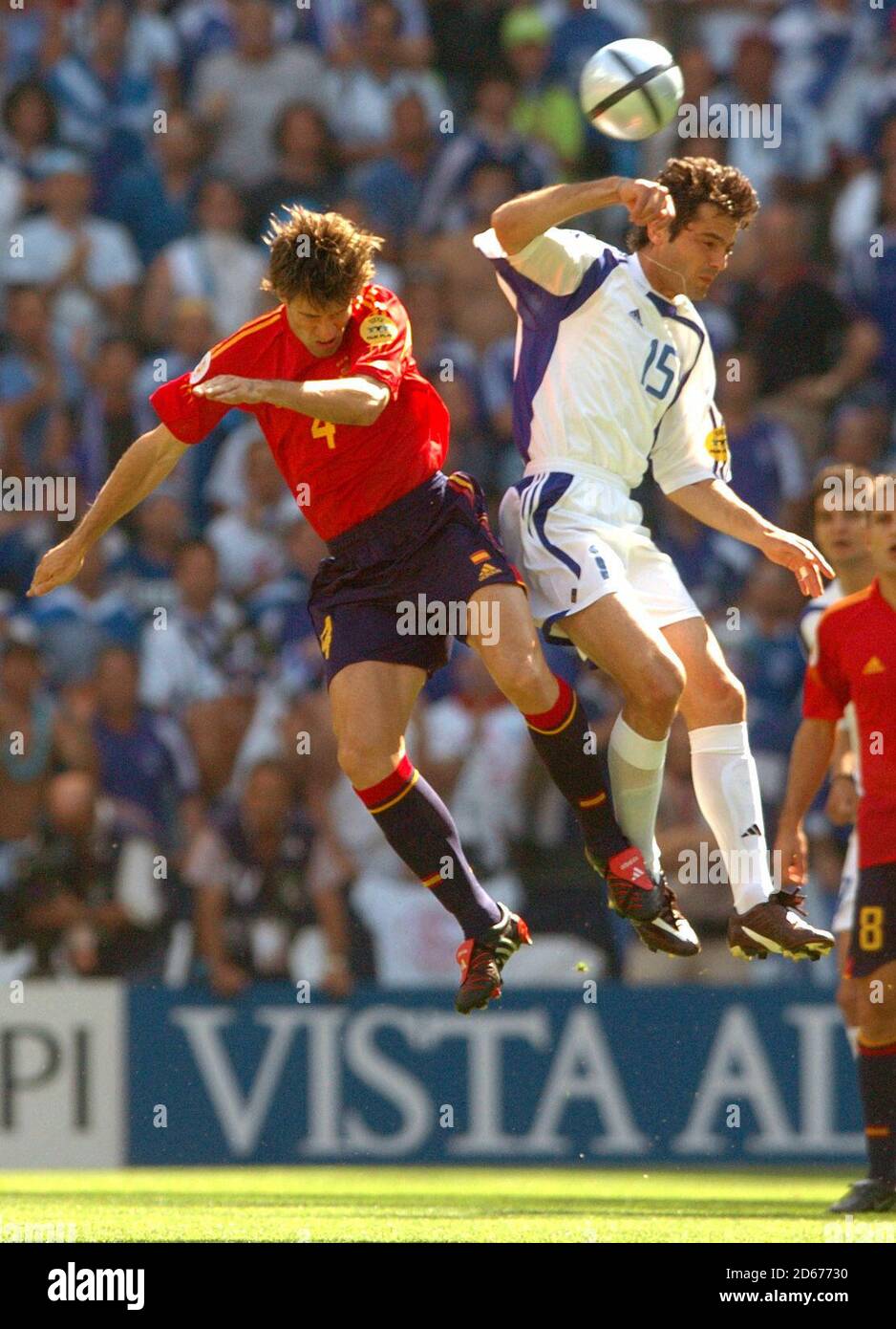 Greece's Zisis Vryzas (r) and Spain's David Albelda battle for the ball Stock Photo