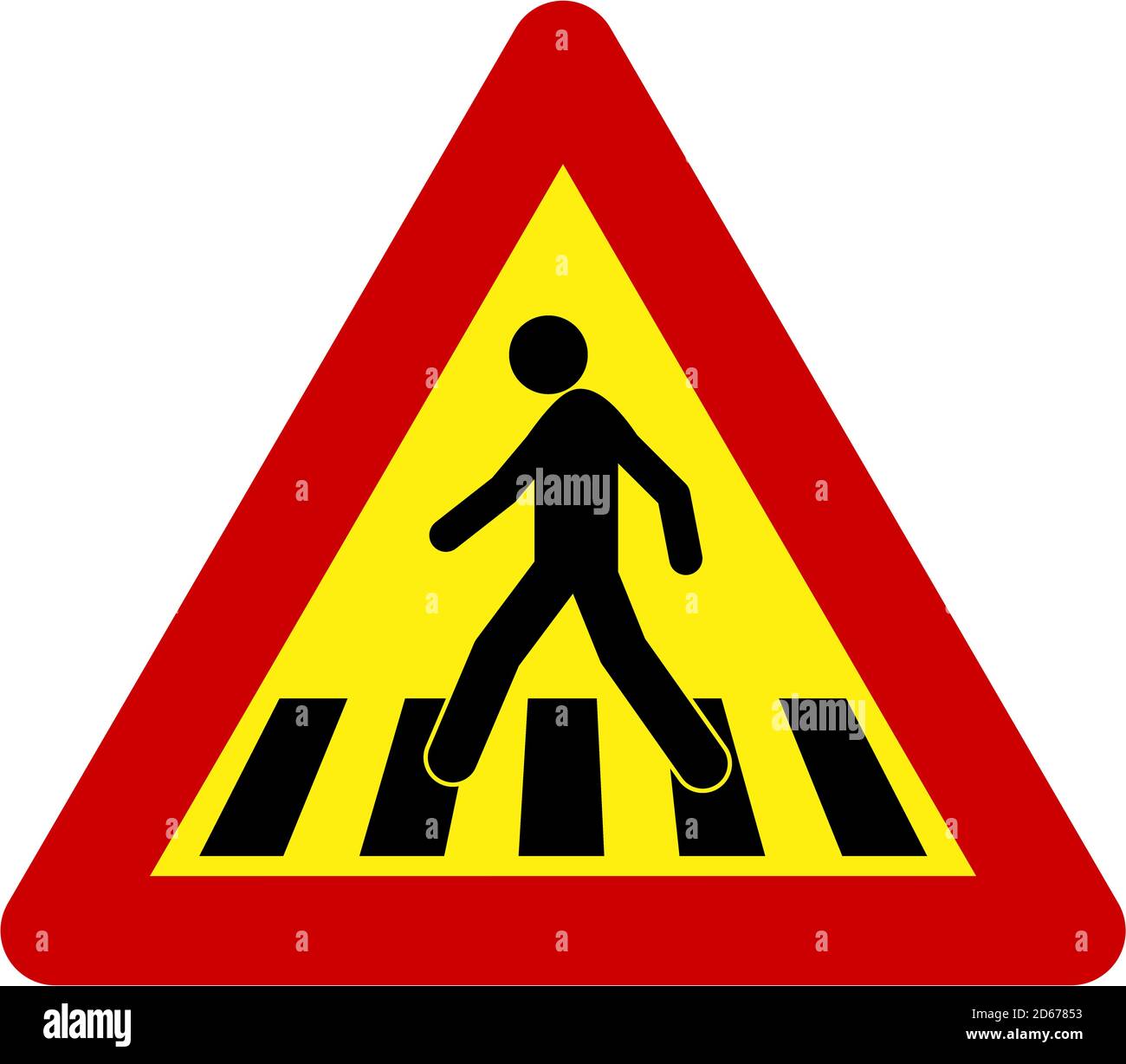 Warning sign with crosswalk symbol Stock Photo