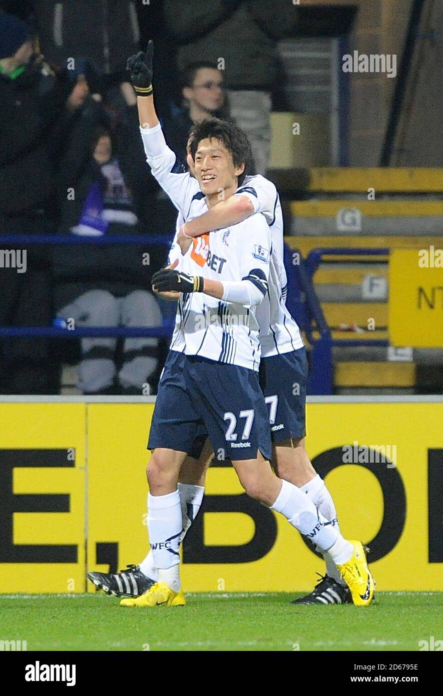 Bolton Wanderers' Chung-Yong Lee celebrates after scoring the opening goal of the game Stock Photo