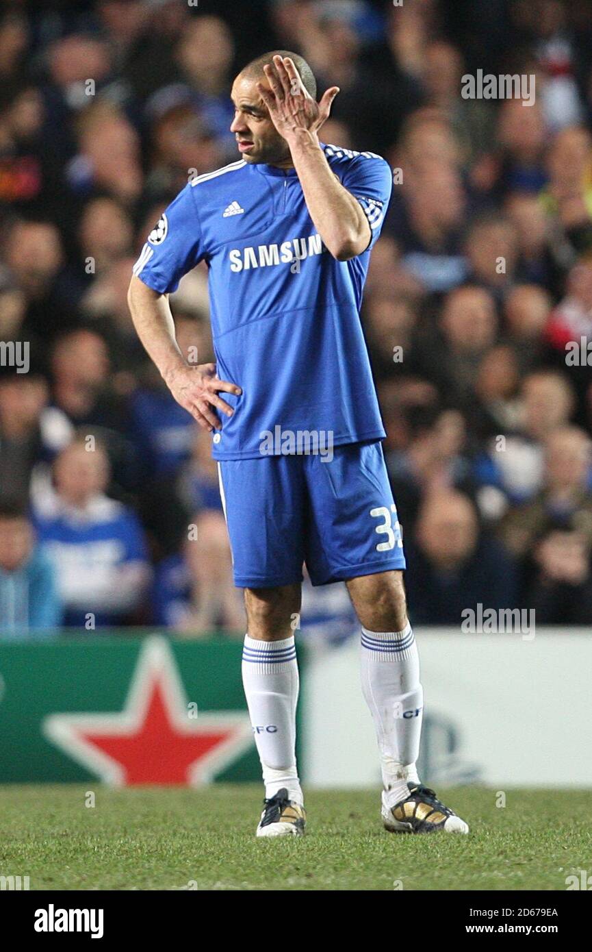 Chelsea's Alex appears dejected after Inter Milan's Samuel Eto'o (not in picture) scored the opening goal. Stock Photo
