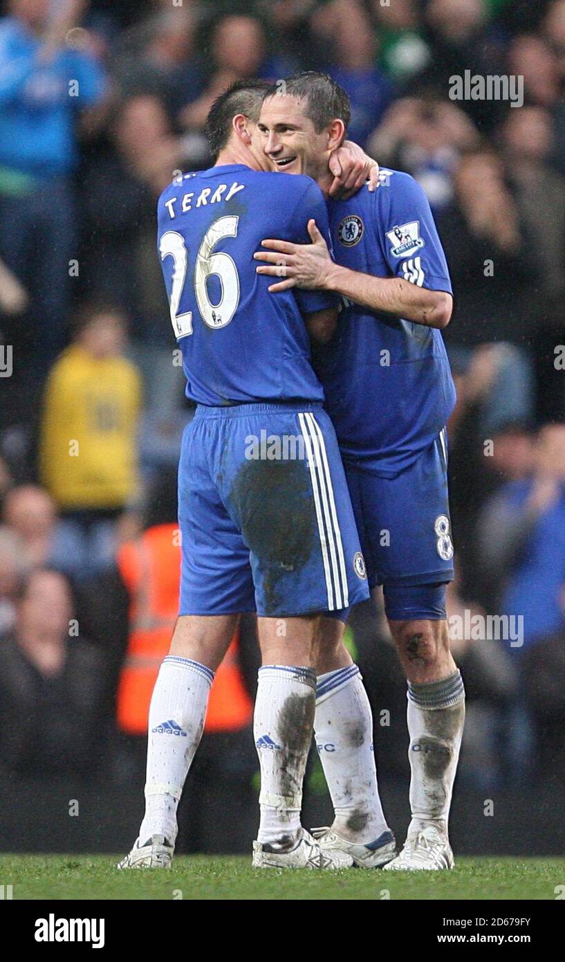Chelsea's John Terry (left) and Frank Lampard (right) celebrate after the final whistle. Stock Photo