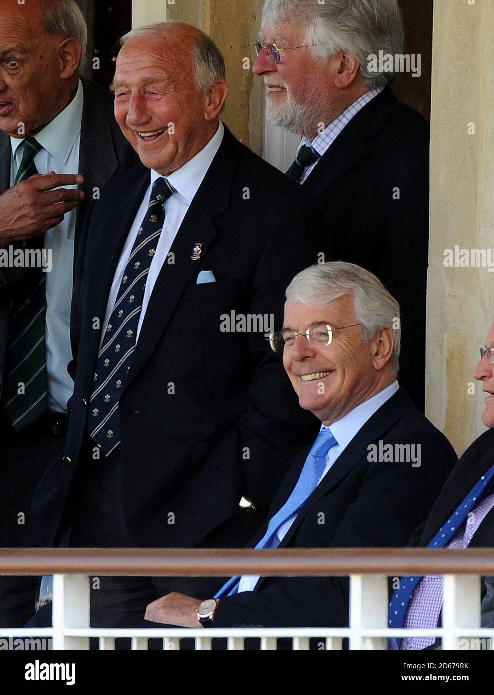 Former British Prime Minister and ex-chairman of Surrey CCC, John Major enjoys the Surrey v Gloucestershire with Surrey's Mickey Stewart Stock Photo