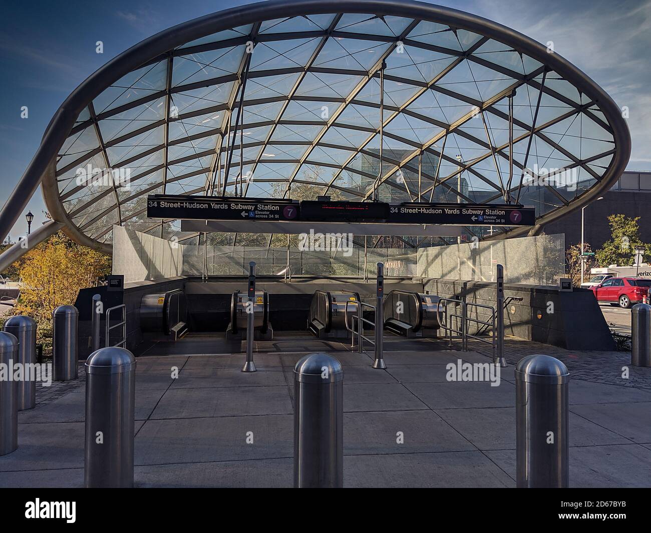 View of an entrance to the 7 train in 34th street Hudson Yards Station Stock Photo