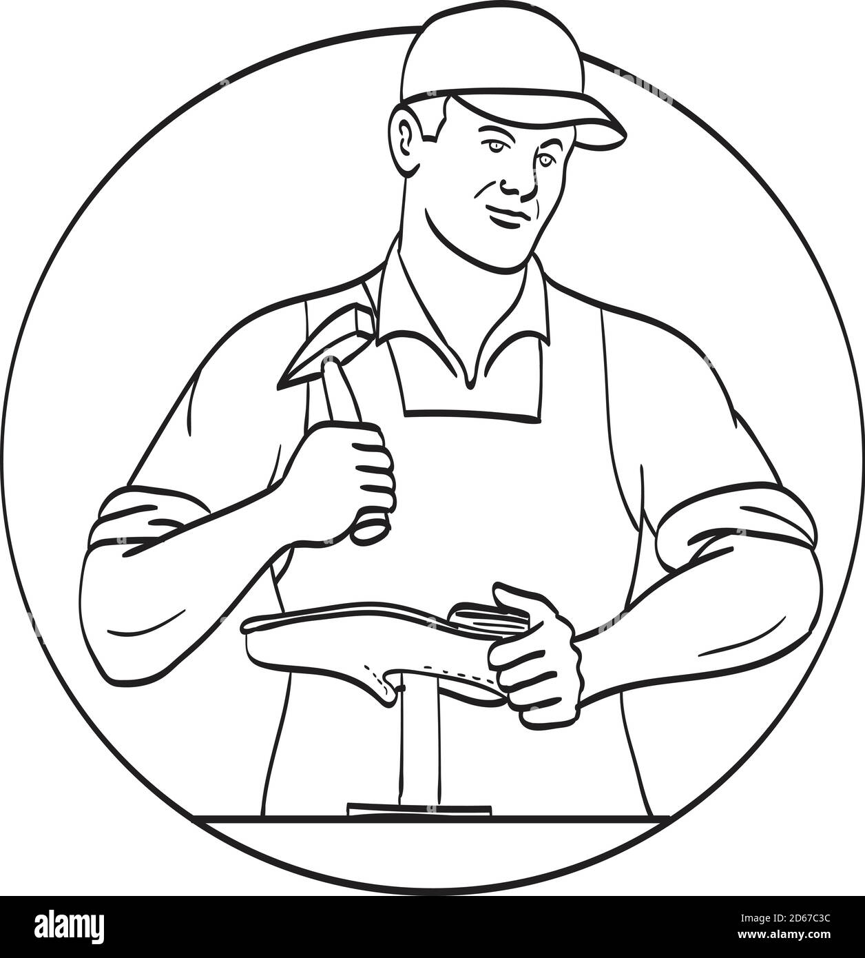 Line art drawing illustration of cobbler, shoemaker or cordwainer shoe