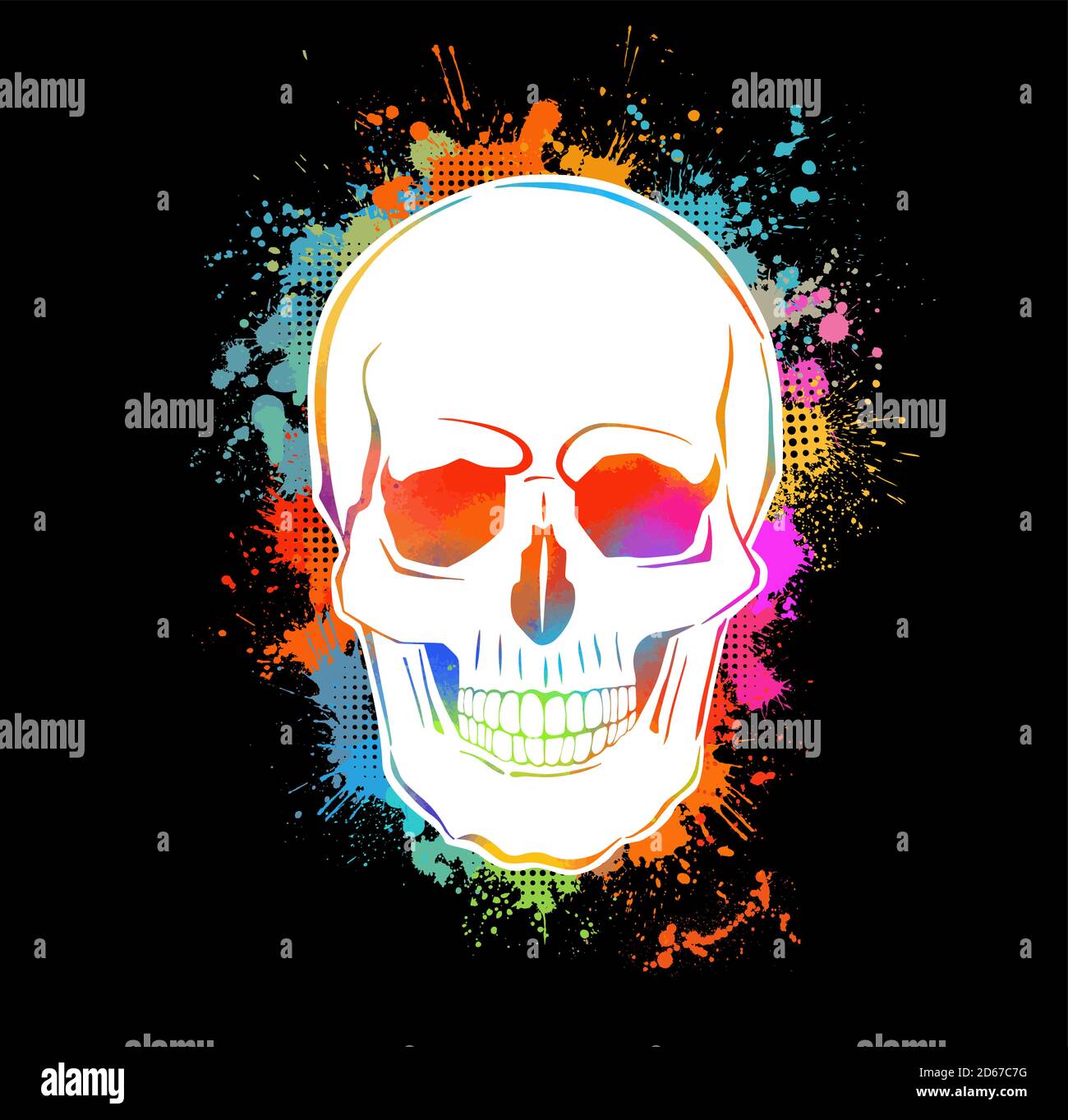 Multi-colored skull. Mixed media. T-shirt print. Vector illustration Stock Vector