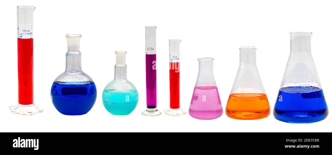 Different sizes and shapes of some glassware laboratory equipment such