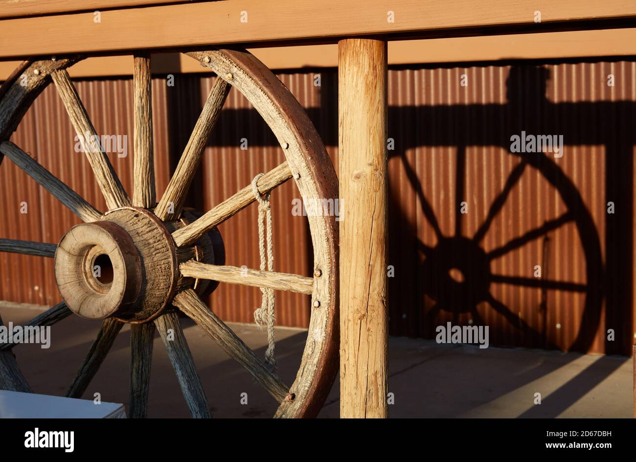 Old wagon wheel built into a bar, Lake Havasu City, Arizona Stock Photo