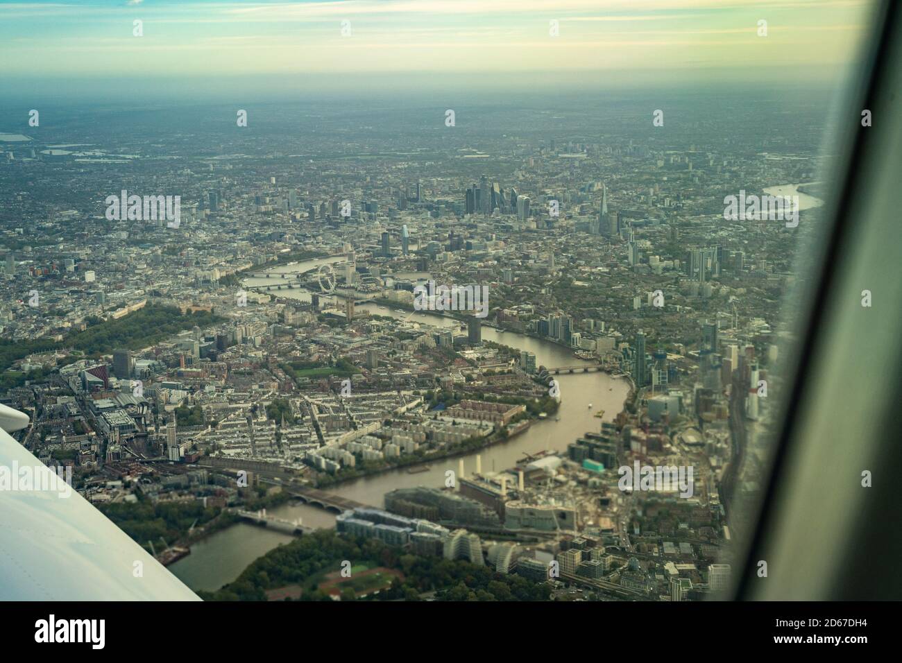 London, London, UK. 7 October, 2020. London Aerial. Aerial of London coming in on a Wednesday morning in the autumn.  Credit: Sidney Bruere/Alamy Live Stock Photo