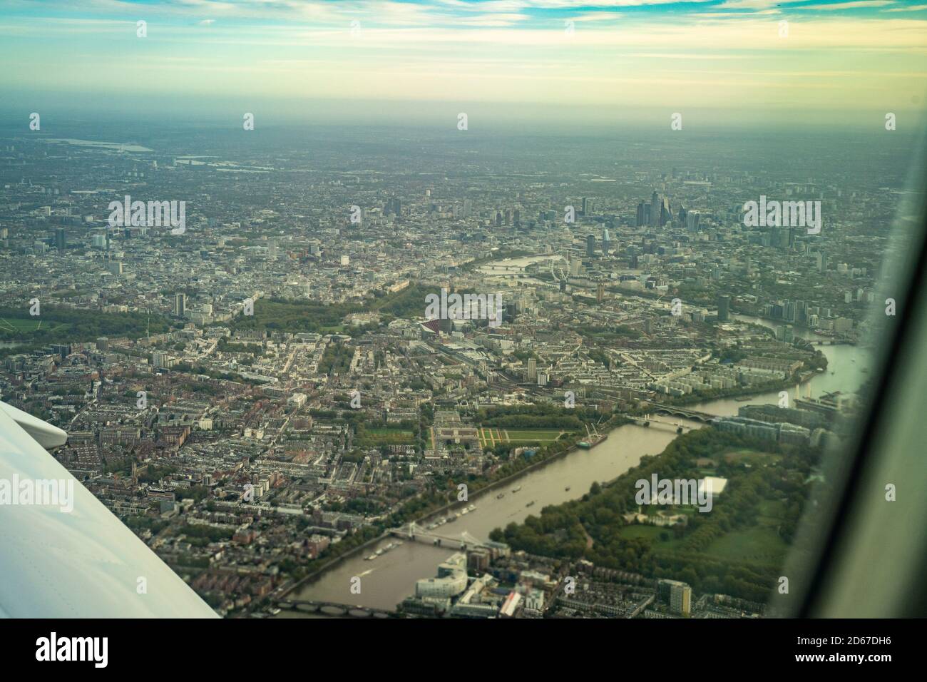 London, London, UK. 7 October, 2020. London Aerial. Aerial of London coming in on a Wednesday morning in the autumn.  Credit: Sidney Bruere/Alamy Live Stock Photo
