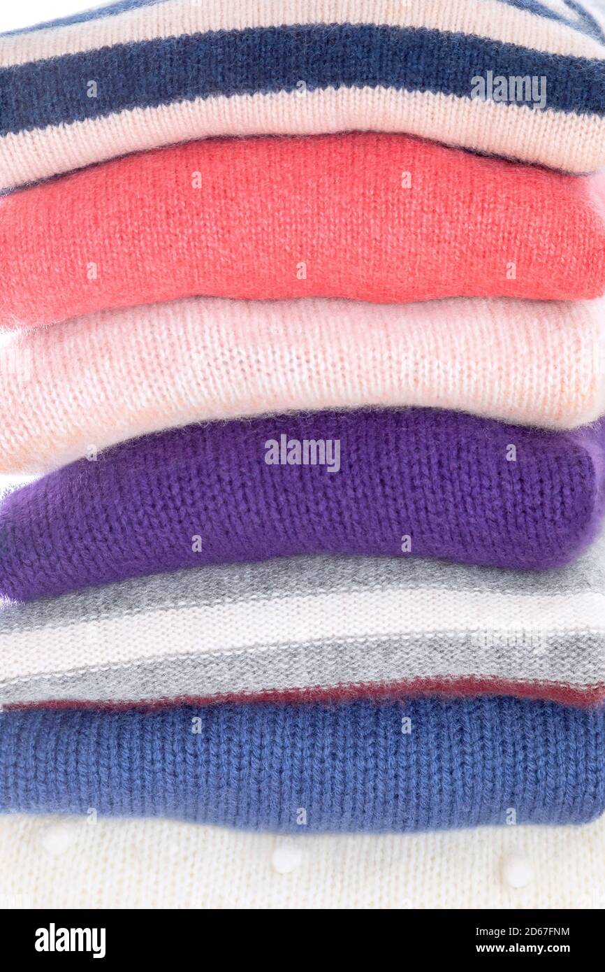 Folded cashmere sweaters Stock Photo