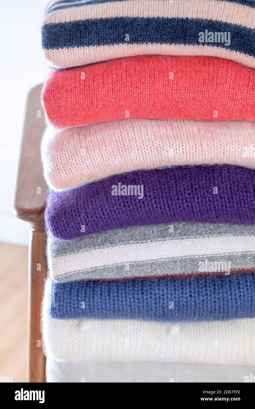 Colorful cashmere sweaters Stock Photo