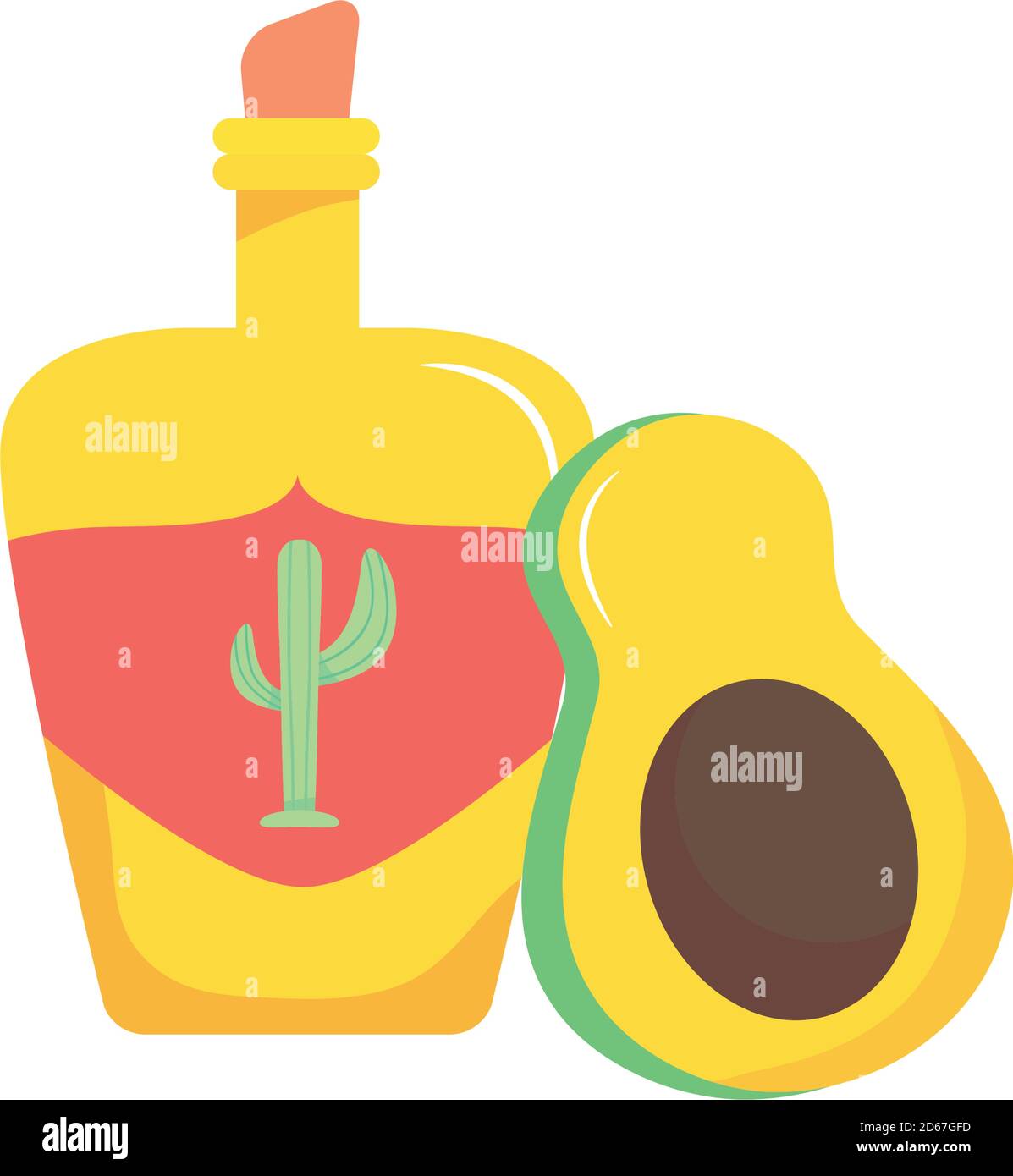 avocado and mexican tequila bottle over white background, flat style ...