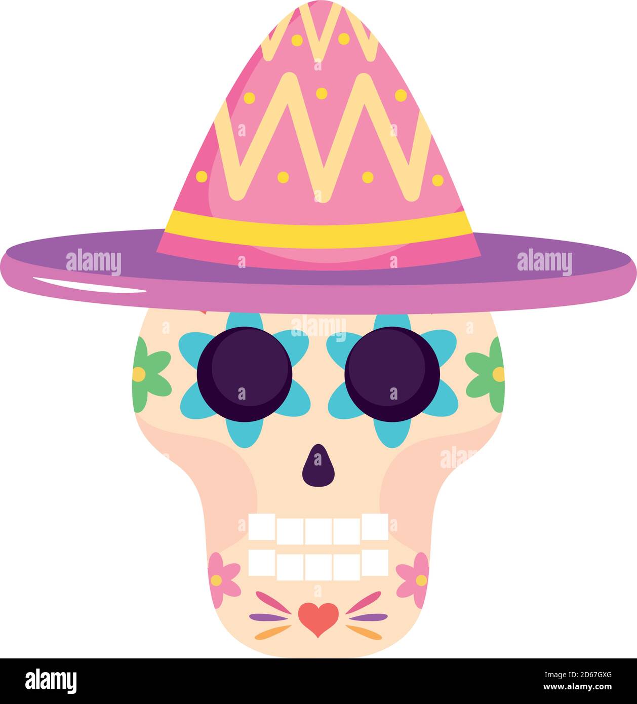 mexican hat with sugar skull over white background, flat style, vector ...