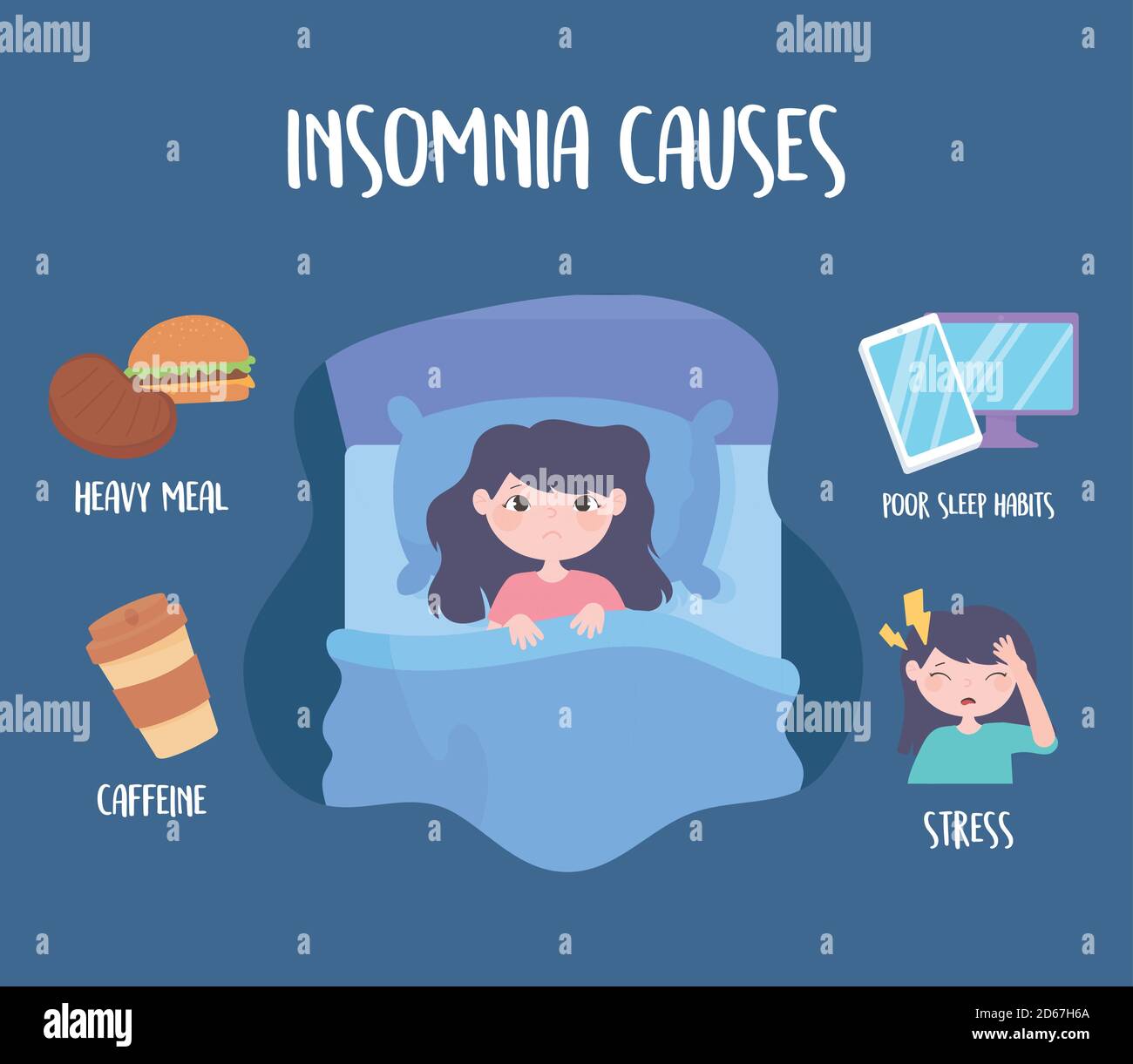 insomnia, sleep disorder causes caffeine heavy meal medicine stress and