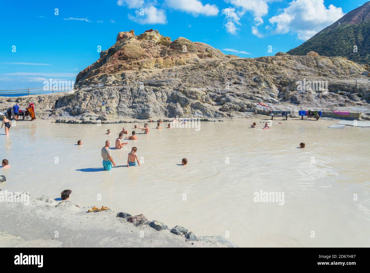 Mud bath, Vulcano Island, Aeolian Islands, Sicily, Italy Stock Photo