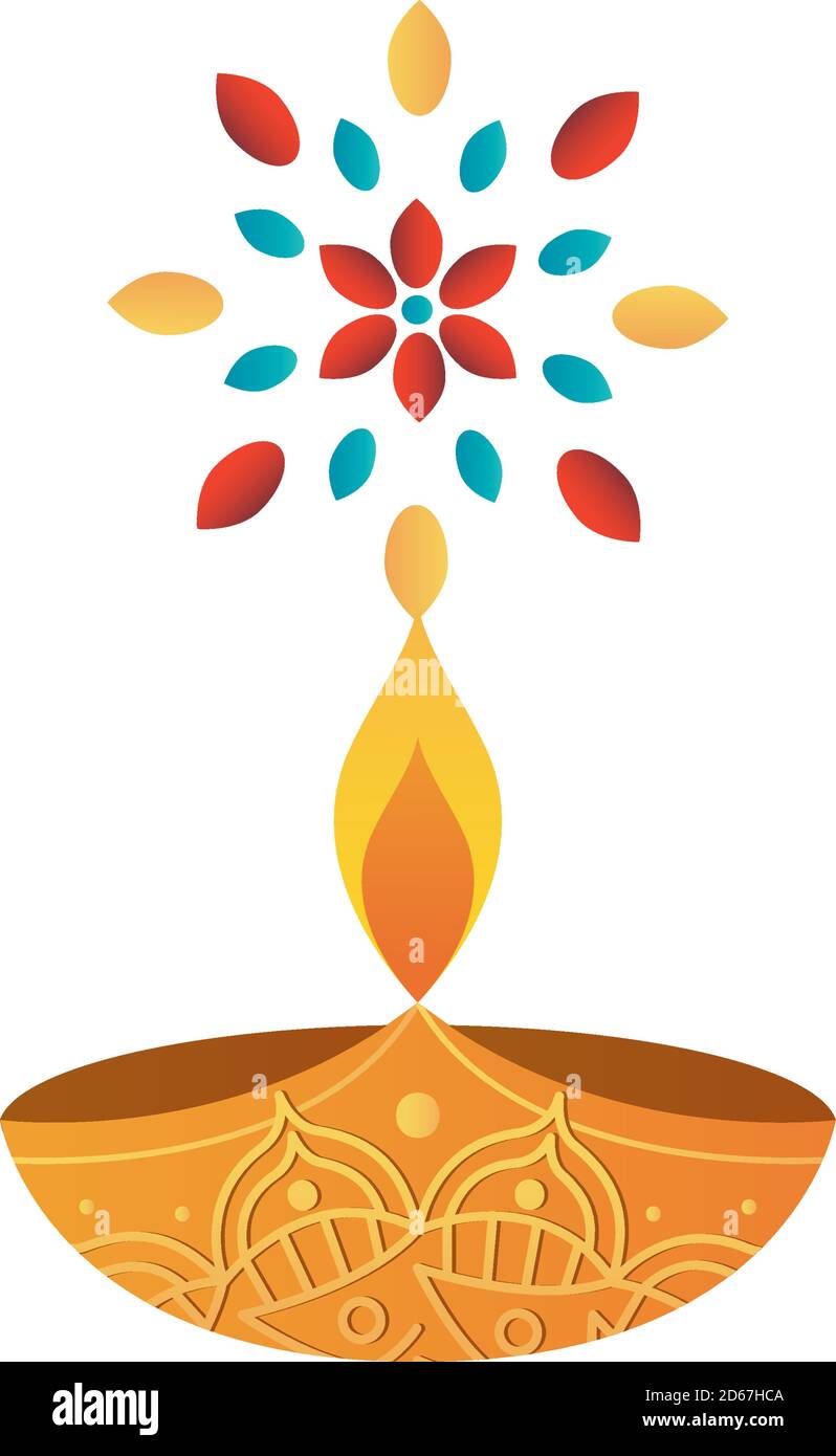 diwali diya and rangoli icon over white background, flat style, vector ...