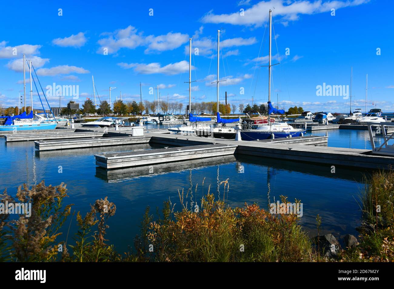 A sunny day at 'Marina Park' on Lake Superior, in Thunder Bay, Ontario, Canada in the autumn. Stock Photo