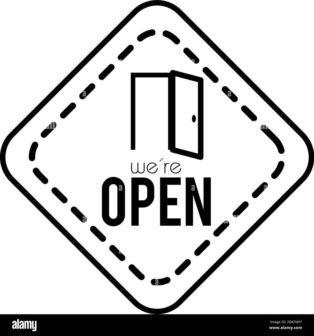 we are open triangle sign with open door icon over white background