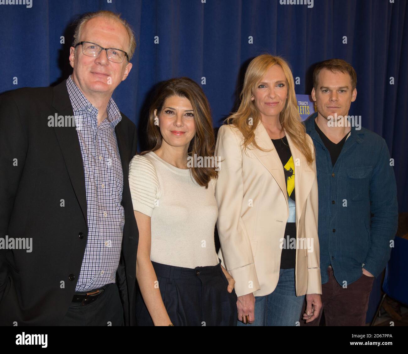 Press day for 'The Realistic Joneses' on Broadway-starring Michael C Hall, Marisa Tomei, Toni Collette, and Tracy Letts. Stock Photo