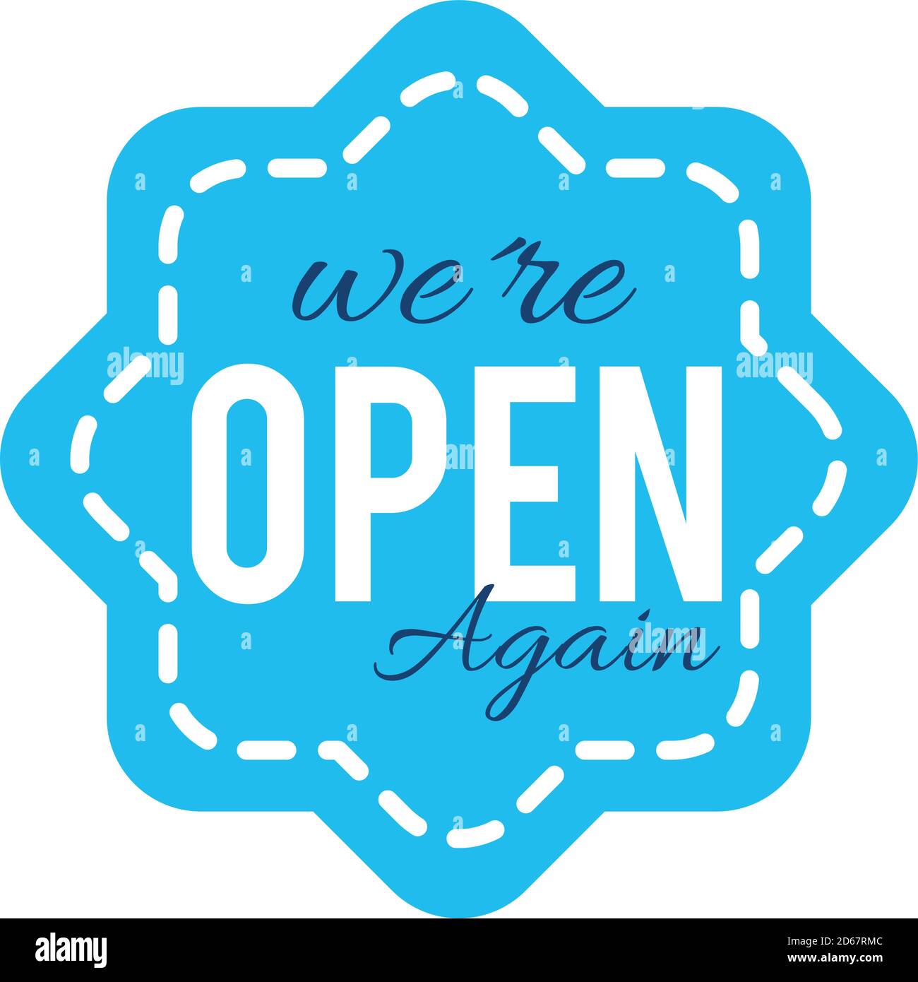 seal stamp with we are open again lettering design over white ...