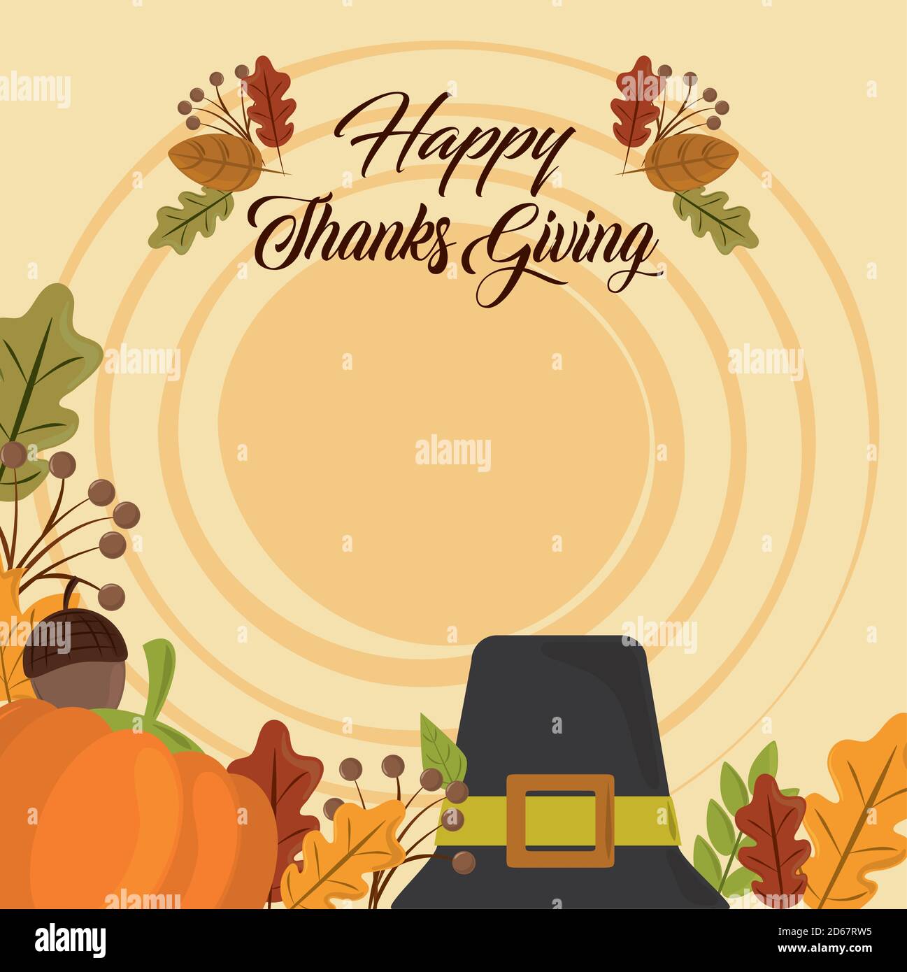 happy thanksgiving day, invitation card hat pumpkin and autumn foliage ...