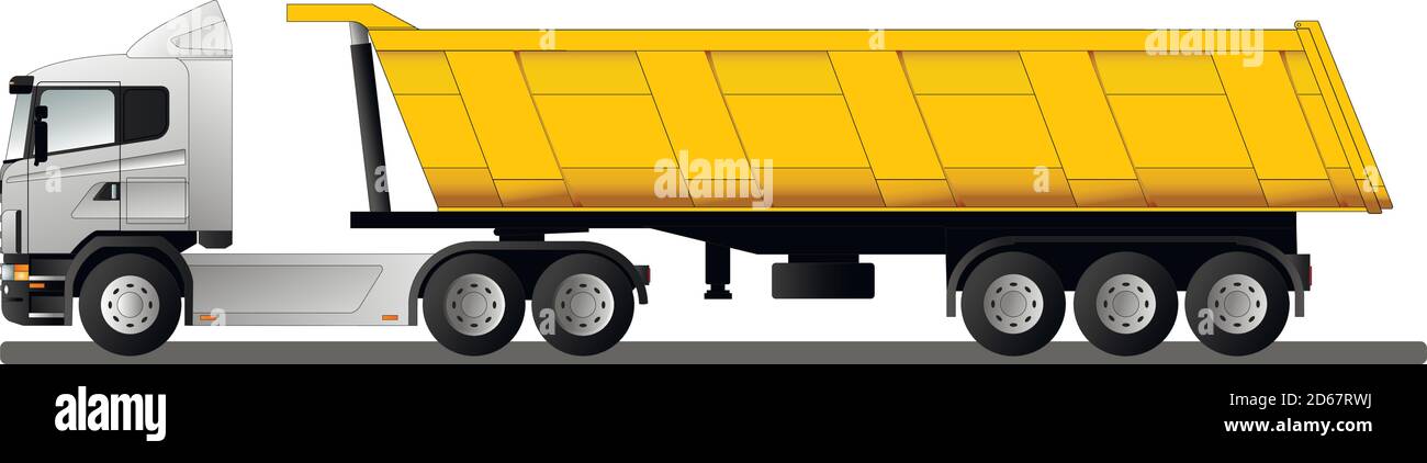 Road train with a 3-axle semi-trailer dump truck. Truck for 