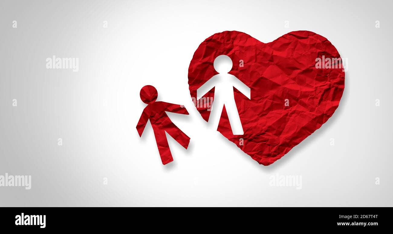 Relationship loss concept and broken heart or breakup idea as a separation and divorce icon as as a torn love and losing a lover or loved one. Stock Photo