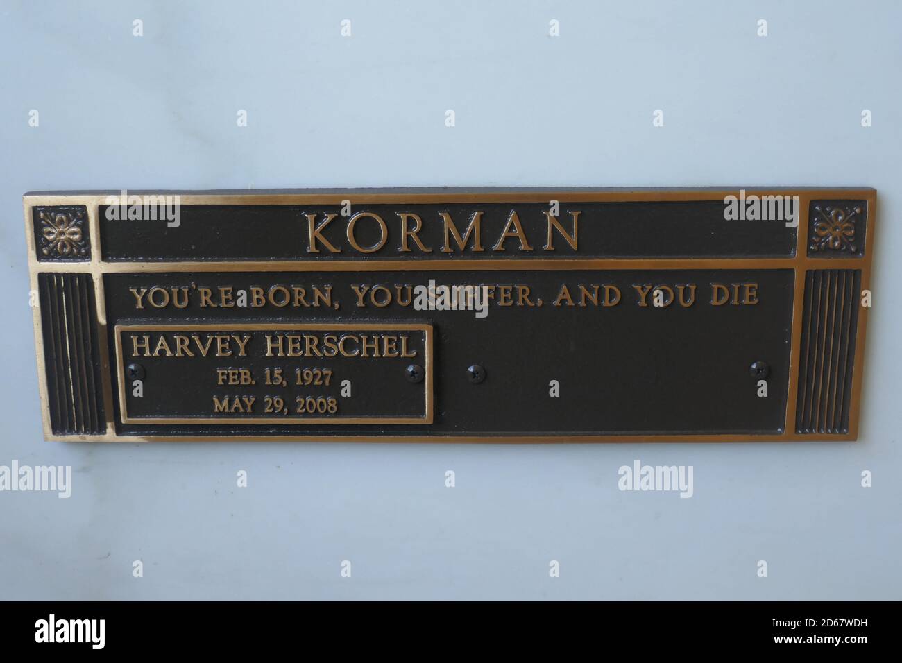 Santa Monica, California, USA 14th October 2020 A general view of atmosphere of actor Harvey Korman's grave in Mausoleum at Woodlawn Cemetery on October 14, 2020  in Santa Monica, California, USA. Photo by Barry King/Alamy Stock Photo Stock Photo
