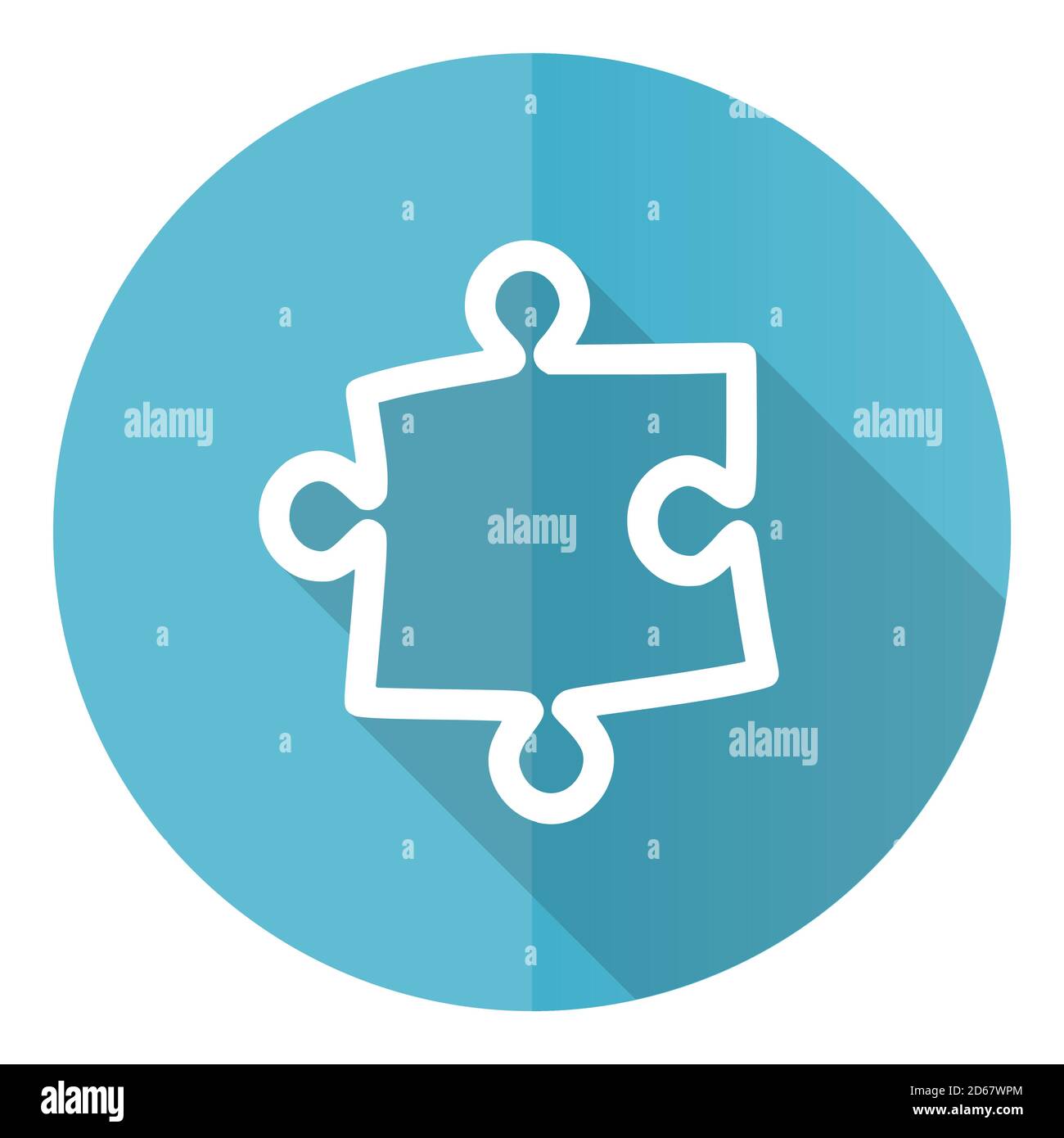 Puzzle vector icon, flat design blue round web button isolated on white background Stock Vector
