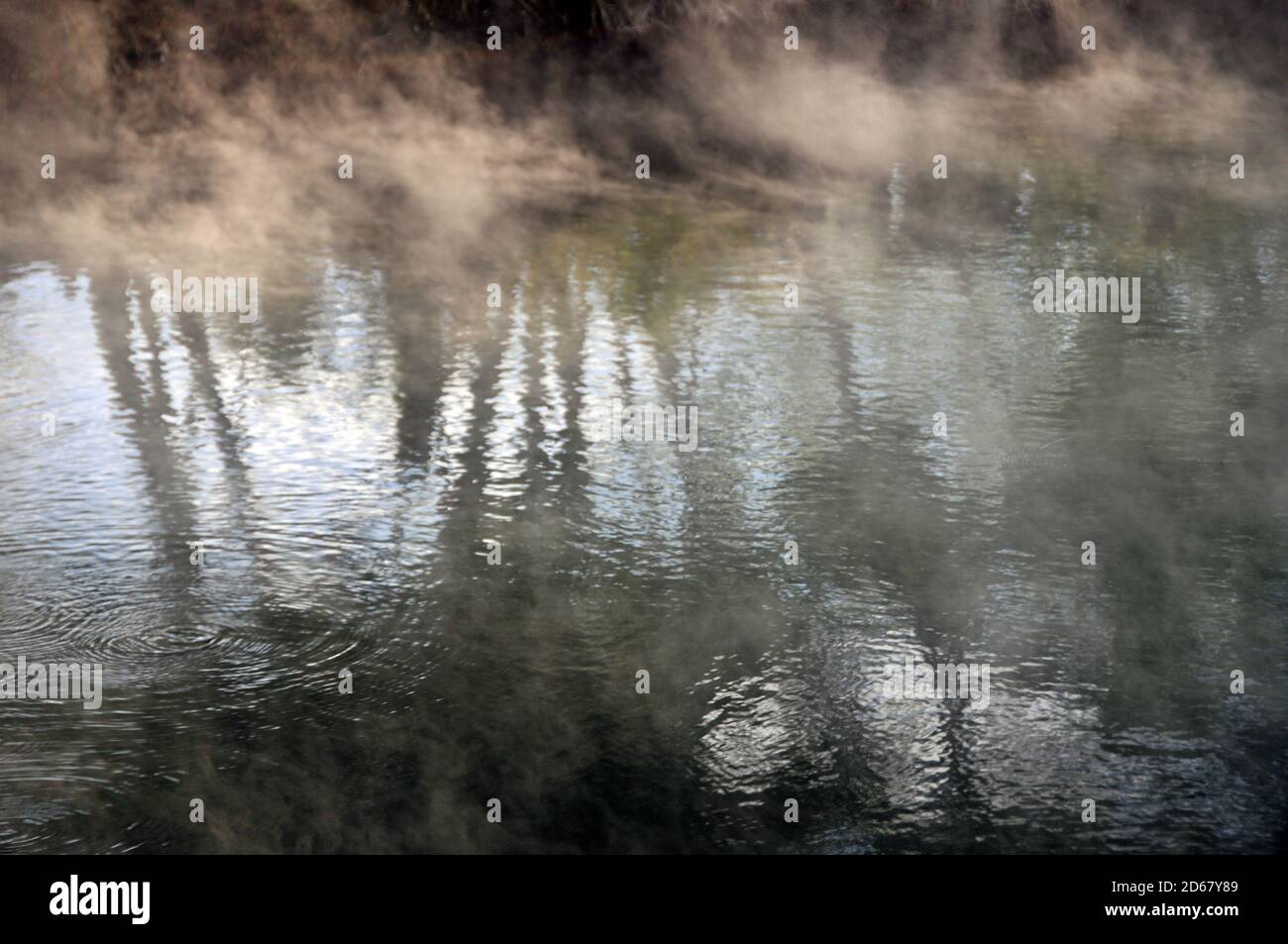 Reflections from thermal lake, Rotorua, North Island, New Zealand Stock Photo