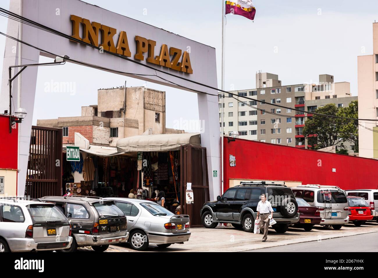 Gate and sign of Peruvian souvenir market, 'Inka Plaza',  Miraflores, Lima, Peru,South America Stock Photo