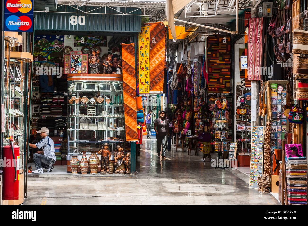 Shop of Peruvian souvenir market, 'Inka Plaza',  Miraflores, Lima, Peru,South America Stock Photo