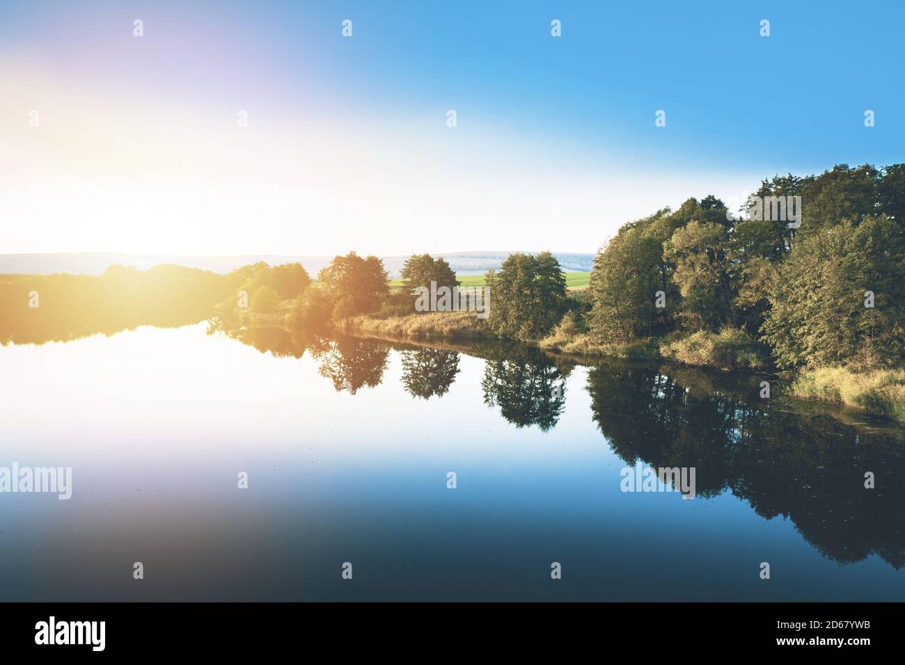 Landscape photo in autumn with reflection in the water hi-res stock ...