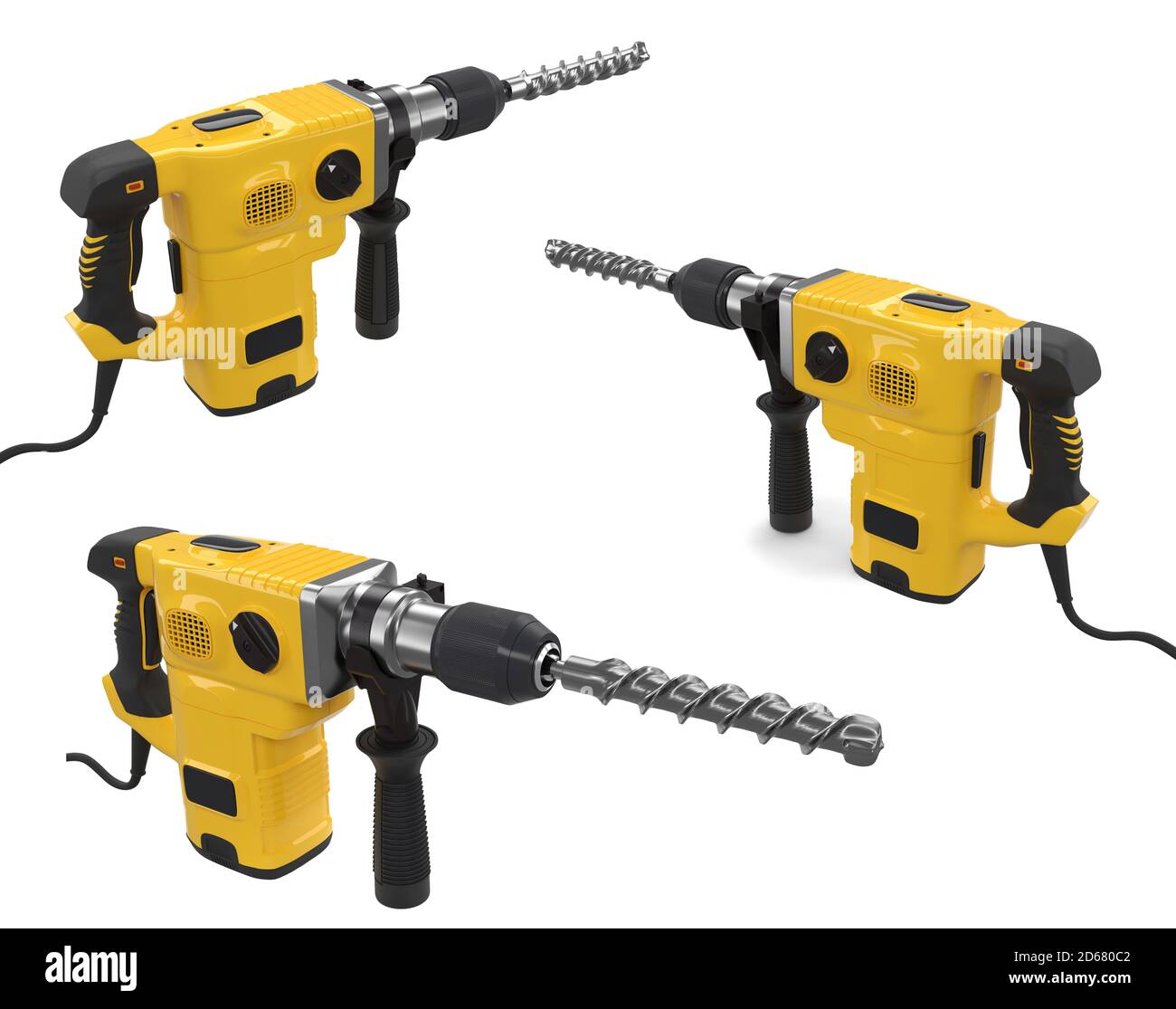 Set of electric drills with cord and attached metal bit, tool for repair Stock Photo Alamy