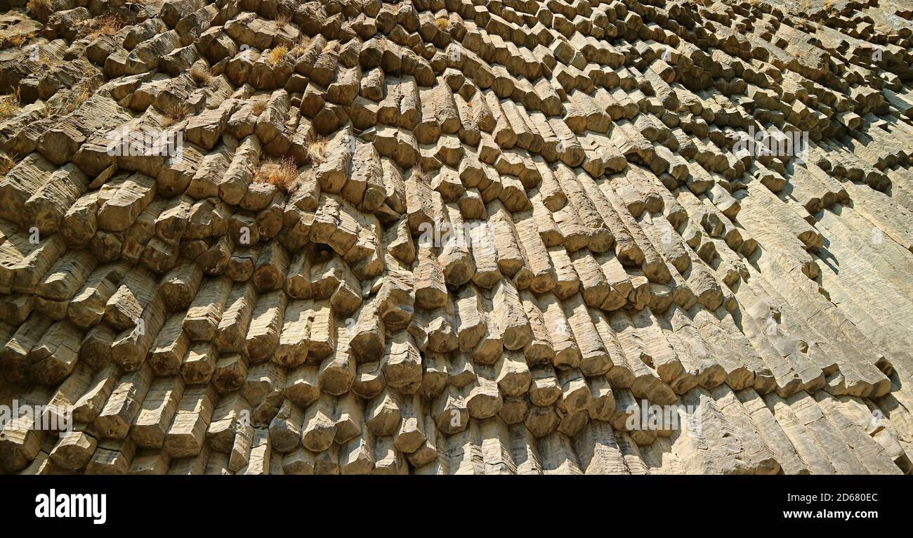 Texture of the amazing basalt columns known as Symphony of the Stones at Garni Gorge, Kotayk Province, Armenia Stock Photo