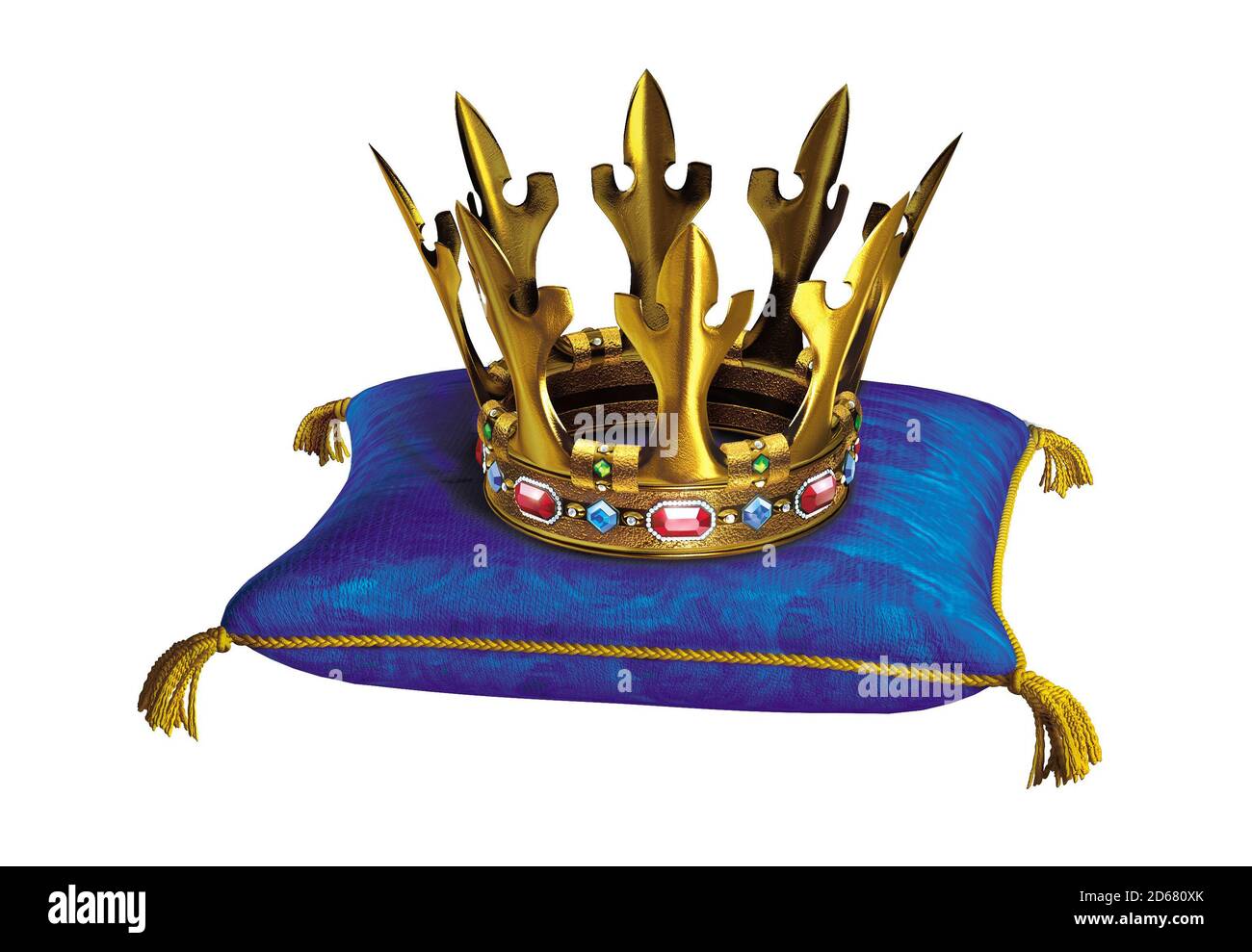 Golden royal crown on blue velvet pillow (3d rendering Stock Photo Alamy