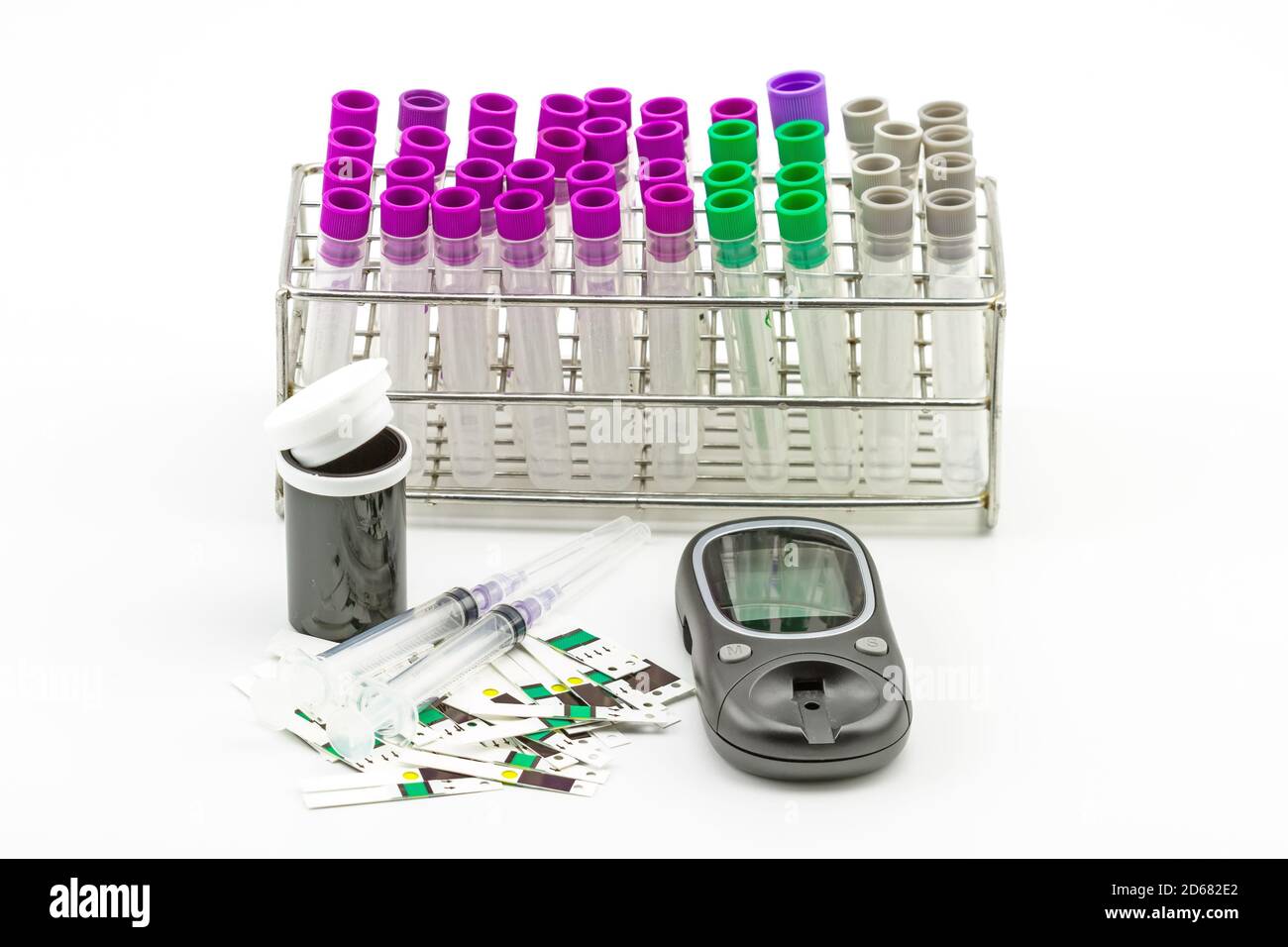 Medical Blood tube, test tube for laboratory empty on rack and