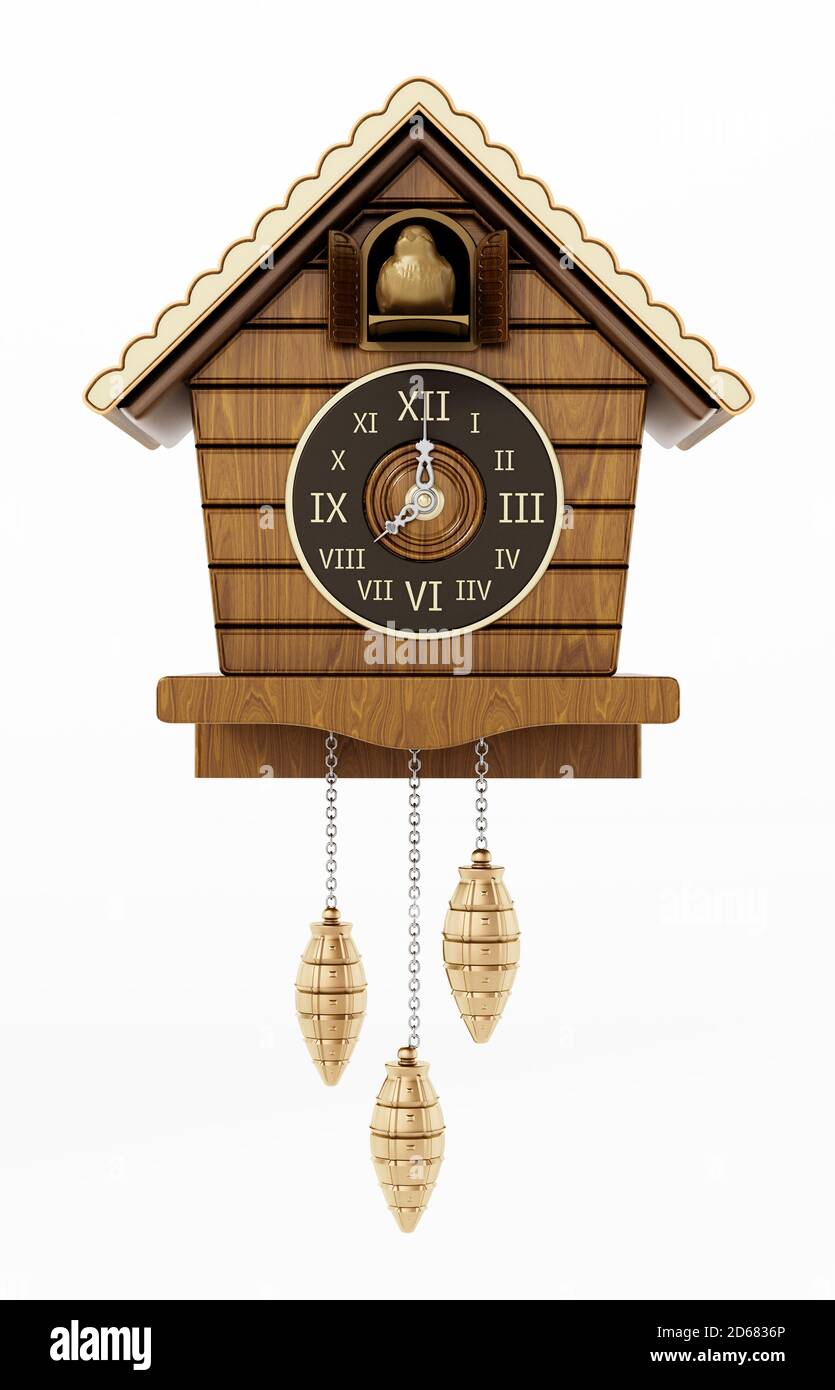 Vintage cuckoo clock isolated on white background. 3D illustration Stock Photo Alamy