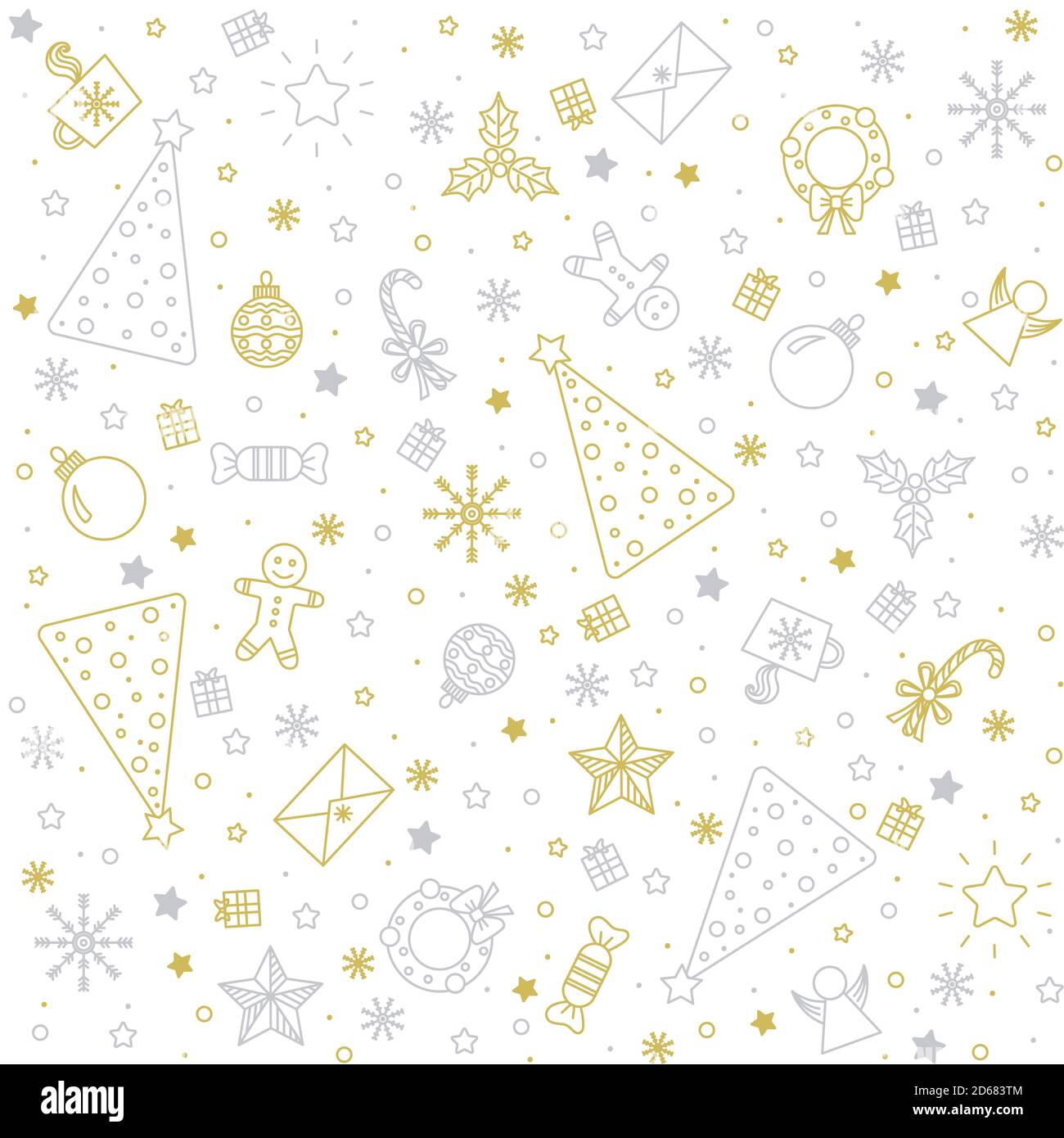 Seamless pattern for Christmas on a white background with gold elements Christmas. Beautiful pattern for a luxurious gift wrapping paper, t-shirts Stock Vector