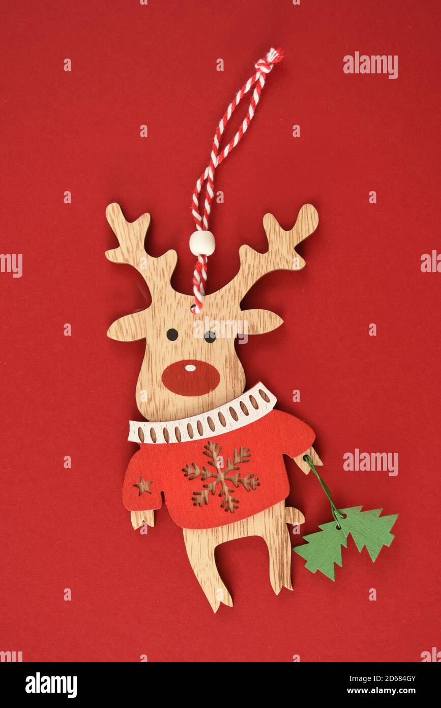 wooden Reindeer Christmas tree decoration Stock Photo