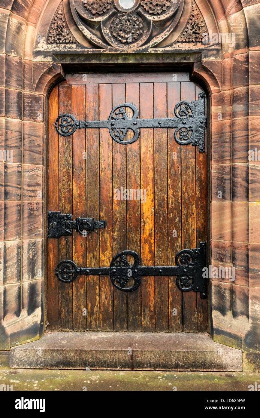 Doorway to St. Leonard's Church, Walton le dale, Lancashire. Stock Photo