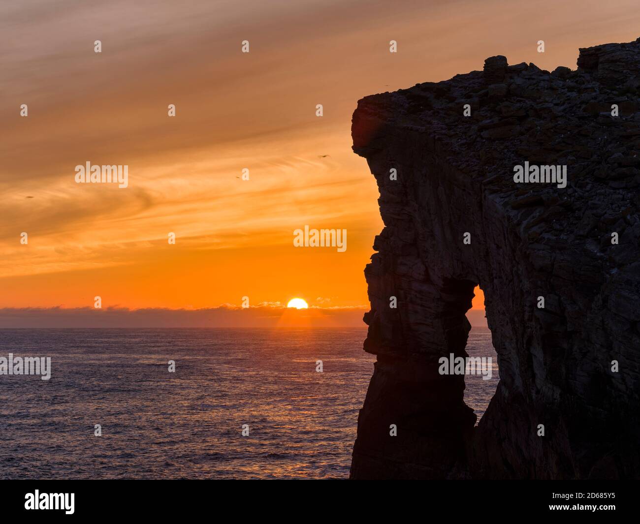 Gaada Stack, a natural arch 45m high, Foula Island, Shetland Islands Archipelagos, Scotland, United Kingdom, Europe Stock Photo