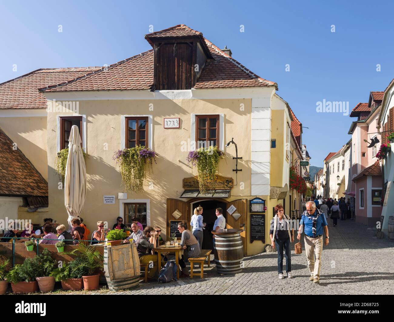 The medieval old town of Duernstein, an icon of the Wachau area. The ...