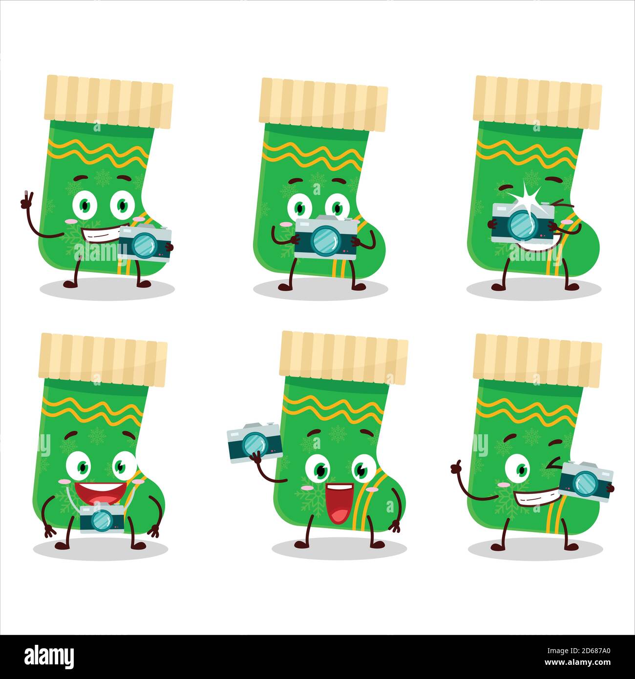 Photographer profession emoticon with green christmas socks cartoon