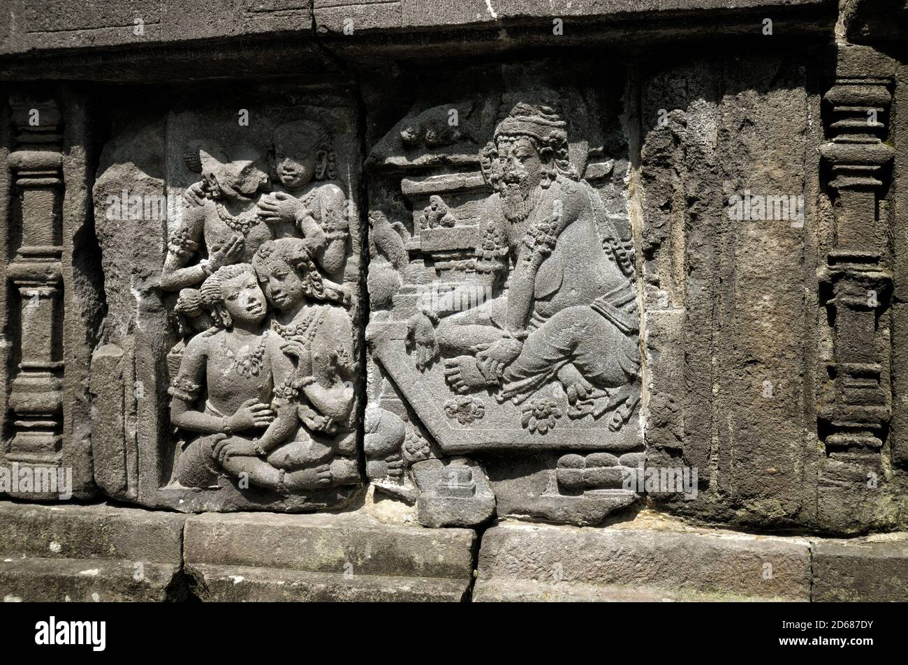Bas-relief at Prambanan Temple on Java Island, Indonesia Stock Photo