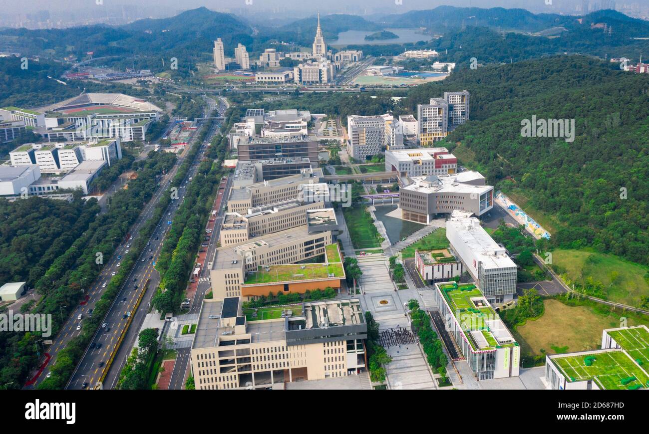 Shenzhen. 5th Sep, 2020. Aerial photo taken on Sept. 5, 2020 shows Chinese University of Hong Kong (Shenzhen)(down) and the Shenzhen MSU-BIT University (up) in Longgang District of Shenzhen, south China's Guangdong Province. Known as a paragon of opening-up and development, Shenzhen in Guangdong Province is one of China's earliest special economic zones. Starting from a small town, it has developed into a key economic hub in the past 40 years. Credit: Mao Siqian/Xinhua/Alamy Live News Stock Photo