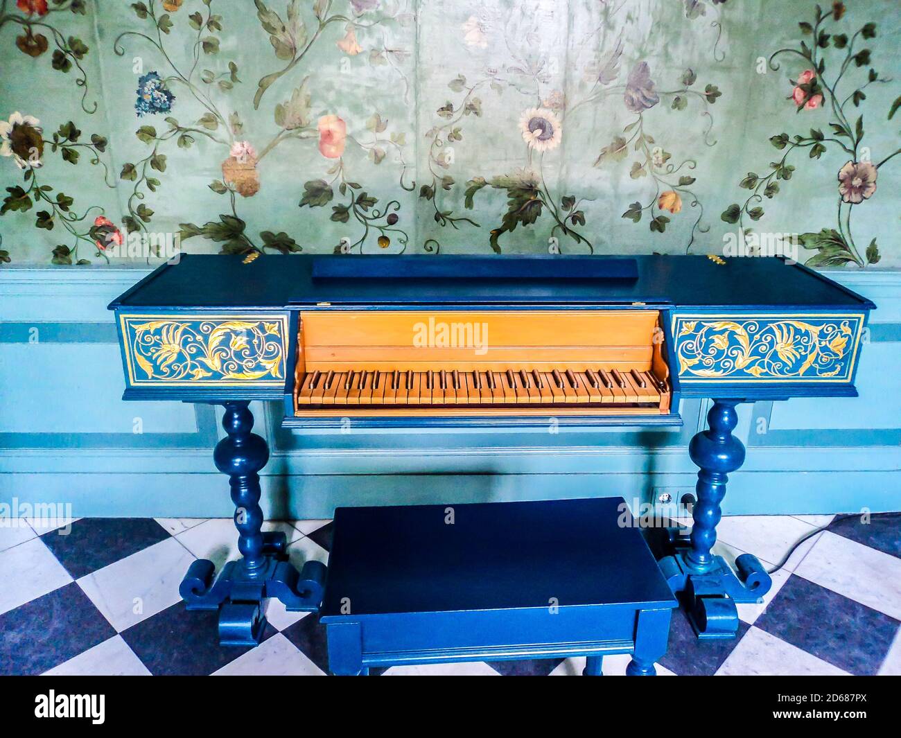 Old musical instrument clavichord. Stock Photo