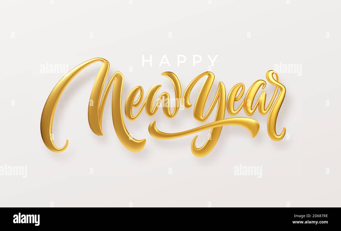 Happy New Year. Realistic golden metal lettering isolated on white ...
