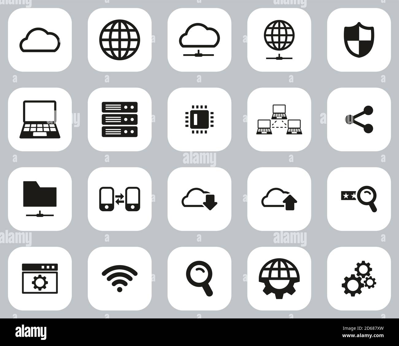 Cloud Network Icons Black & White Flat Design Set Big Stock Vector